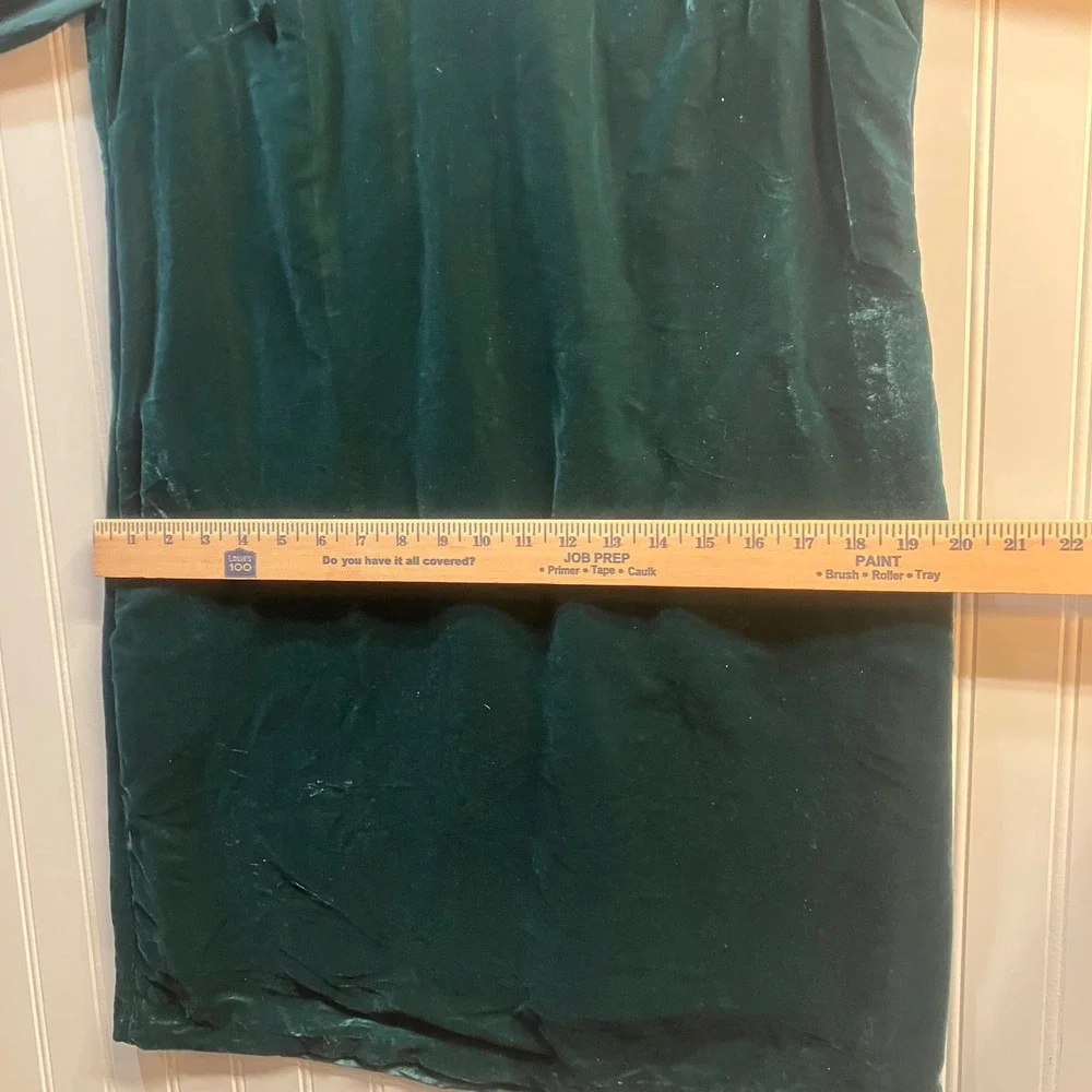 J. Crew Forest Green Velvet Shift Dress Sheer Long Sleeve Mini CE630 6 NWT Flaws